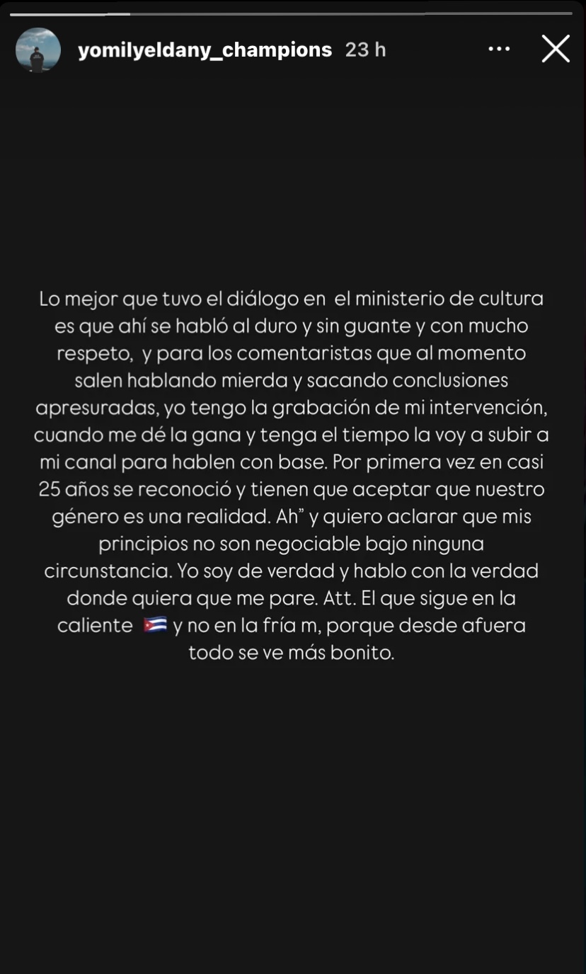 Historia de Instagram de Yomil
