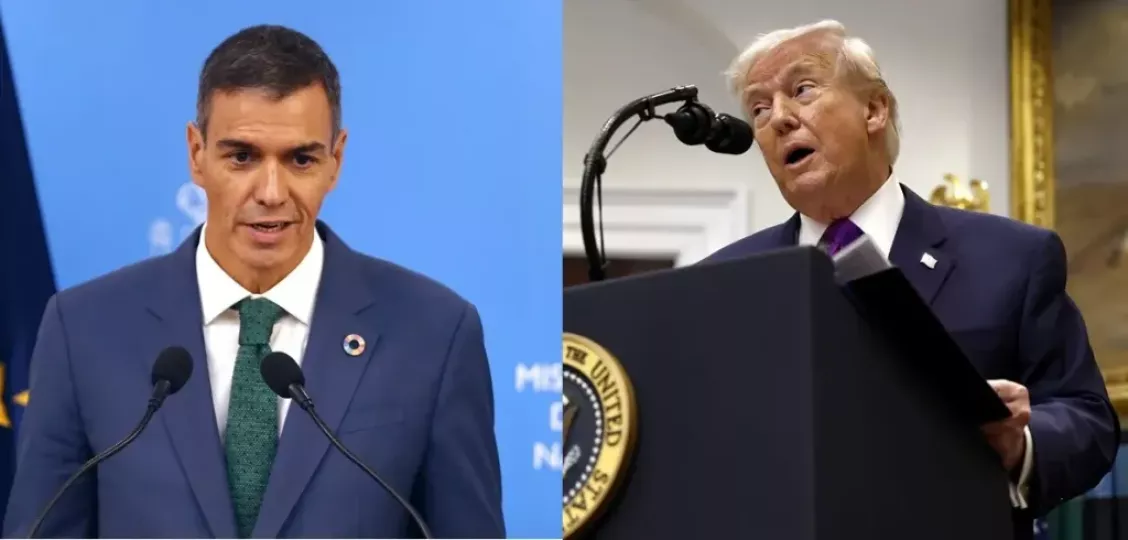 El presidente español Pedro Sánchez (izq.) y su homólogo estadounidense Donald Trump (der.).
