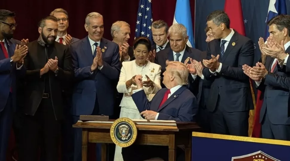 Trump y distintos presidentes latinoamericanos en una cumbre efectuada el 7 de marzo. 