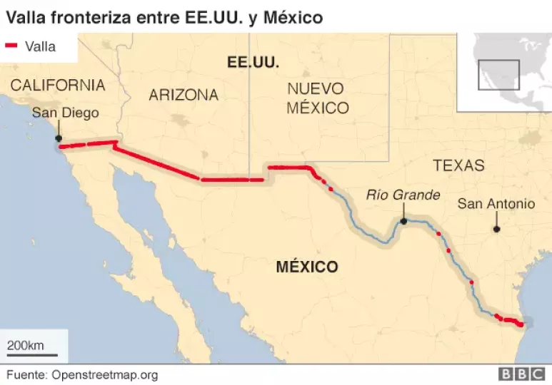 Valla fronteriza entre Estados Unidos y México 