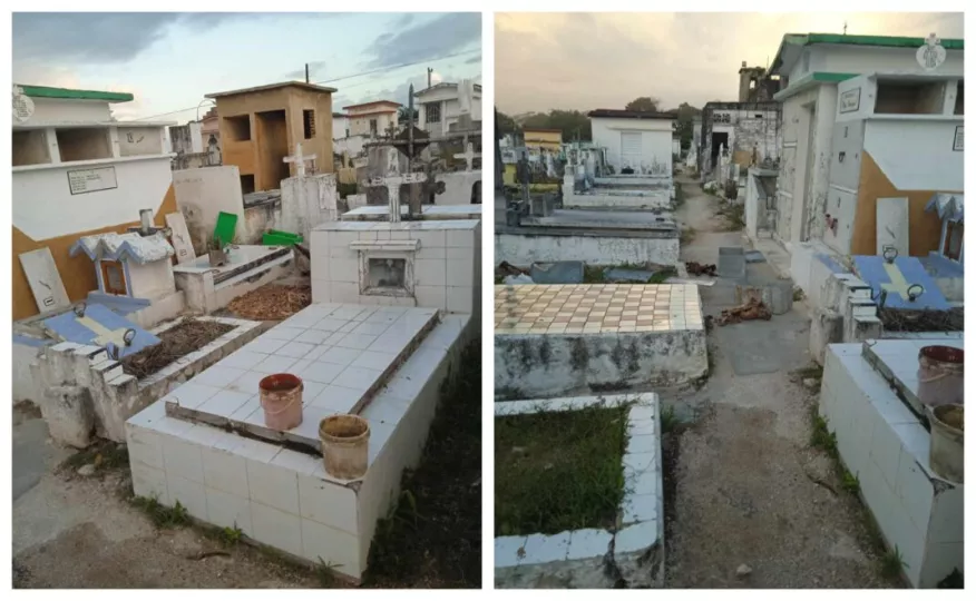 Vista de nichos y bóvedas en un cementerio, en referencia a la reciente profanación masiva ocurrida en Camajuaní.