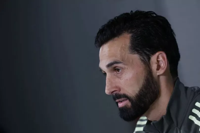 Álvaro Arbeloa durante una rueda de prensa como entrenador del Real Madrid.