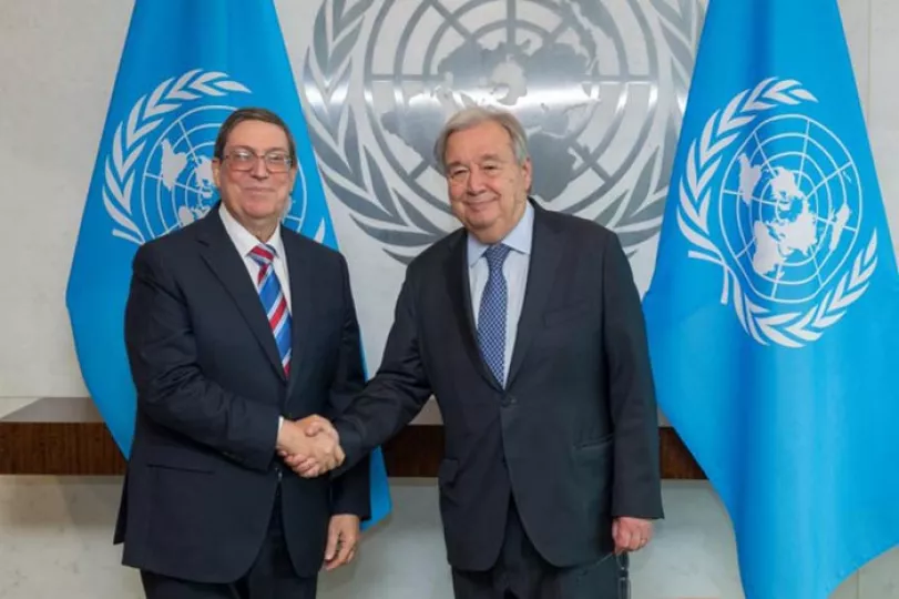 El canciller cubano Bruno Rodríguez Parrilla en una reunión oficial durante su estancia en Naciones Unidas.
