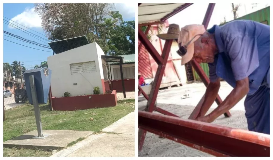 Imagen de un centro de carga comunitario con paneles solares en Cuba.
