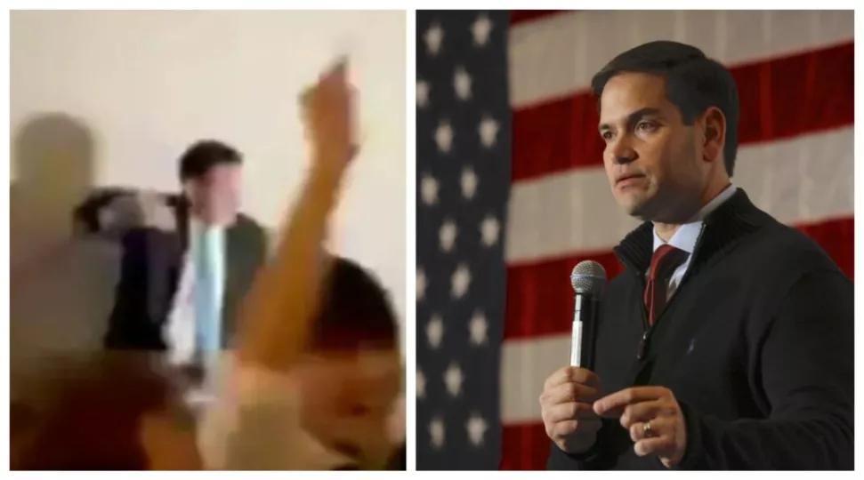 Marco Rubio con auriculares detrás de una mesa de mezclas de DJ en una boda.