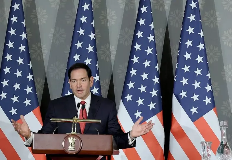 El secretario de Estado de EE.UU., Marco Rubio, durante sus declaraciones en una visita oficial a la India.