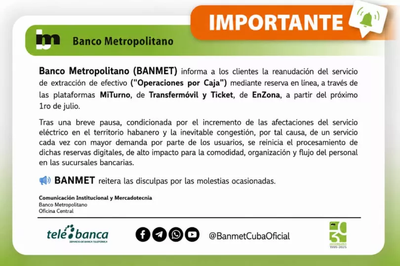 Logotipo o imagen institucional del Banco Metropolitano de La Habana.