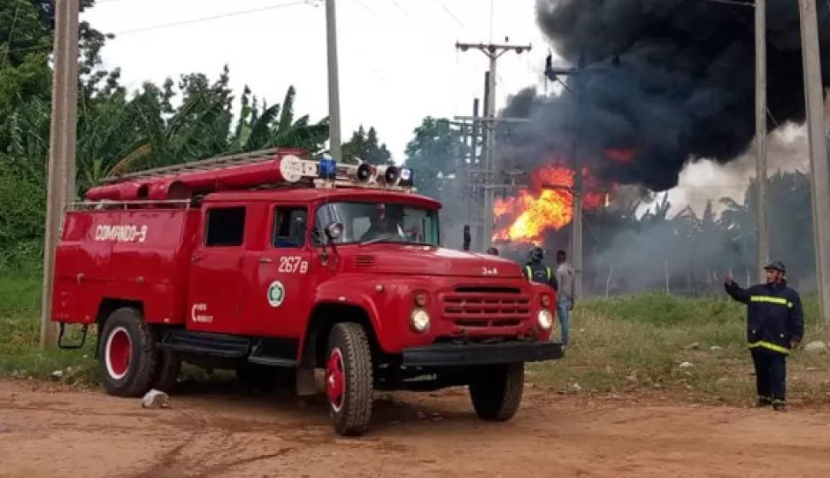 Vista de la subestación eléctrica de Alquízar tras el incendio reportado este viernes.