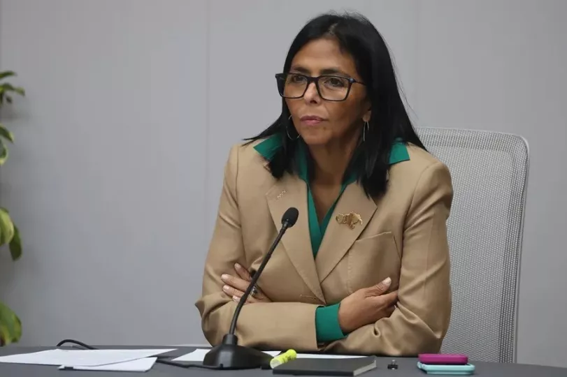 Delcy Rodríguez durante una alocución oficial.