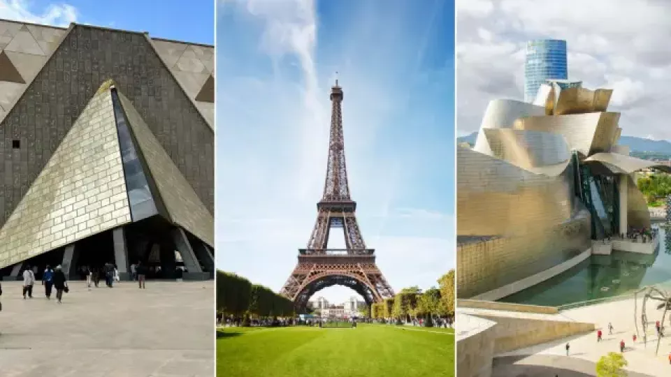 Gran Museo Egipcio en Guiza, Torre Eiffel en París y Museo Guggenheim en Bilbao
