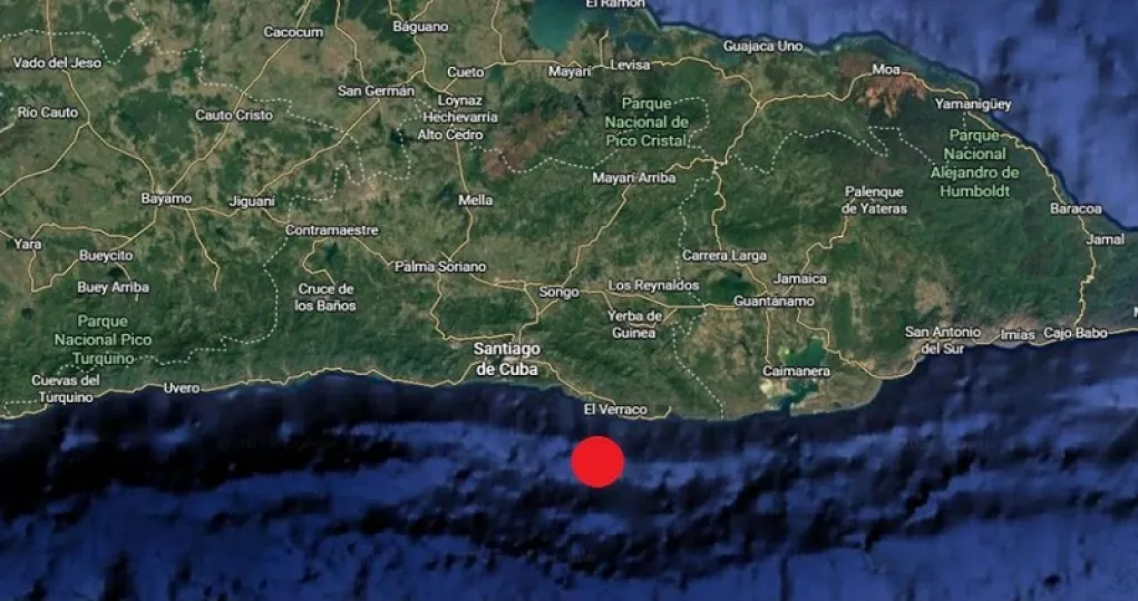 Mapa ilustrativo que muestra la ubicación del epicentro del sismo registrado cerca de Santiago de Cuba.