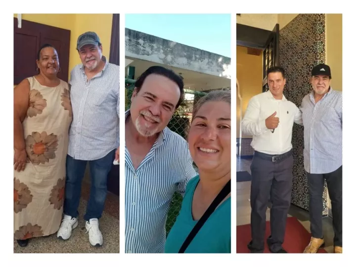 Collage fotográfico que muestra al actor César Évora en diferentes etapas y facetas de su carrera profesional.
