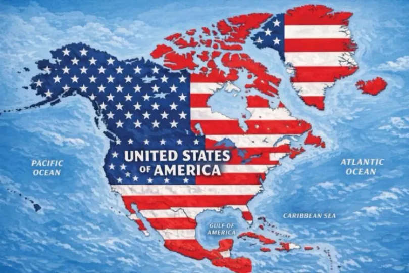 Mapa de América alterado con los colores de la bandera de Estados Unidos publicado por Donald Trump.