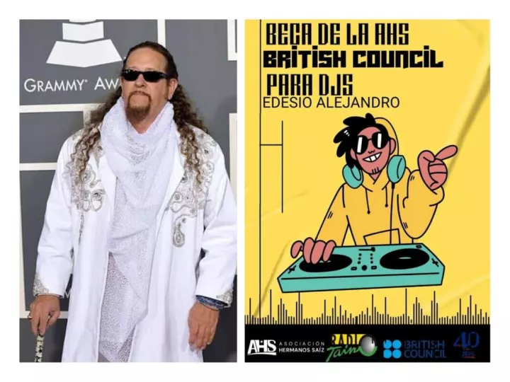 Cartel informativo sobre la convocatoria de la beca Edesio Alejandro para DJs jóvenes en Cuba.