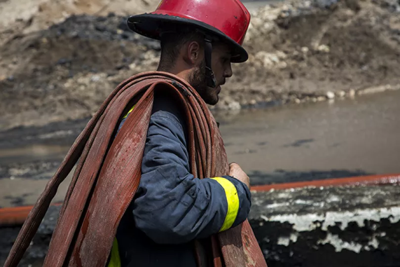 Vista del área industrial en Matanzas tras un incidente de incendio en la base de supertanqueros.