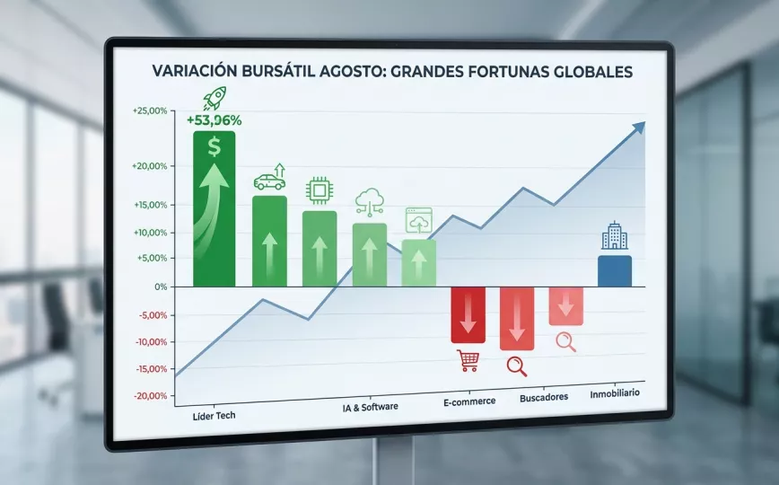 Gráfico representativo de la variación bursátil de las grandes fortunas globales durante el mes de agosto.