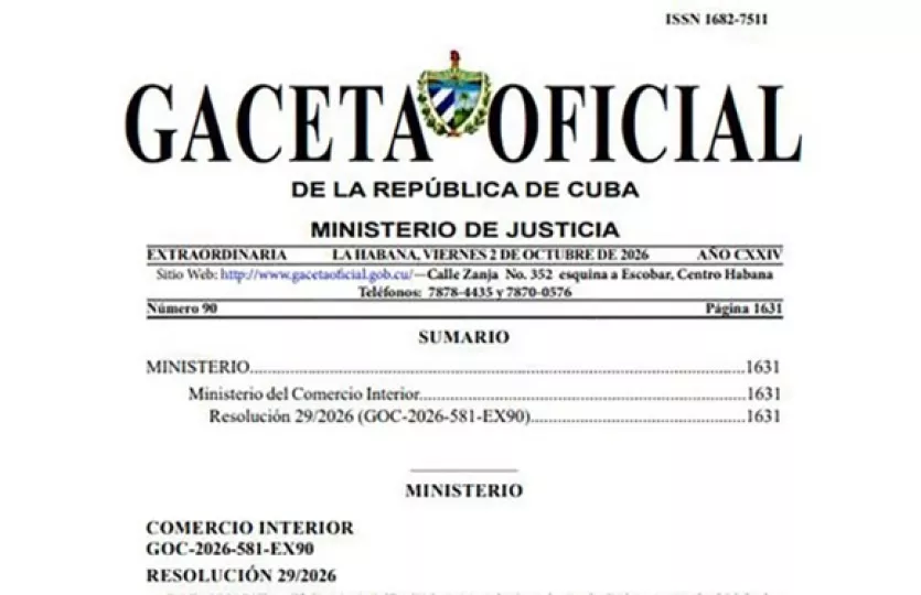 Portada de la Gaceta Oficial de la República de Cuba con la resolución ministerial sobre gastronomía ligera.