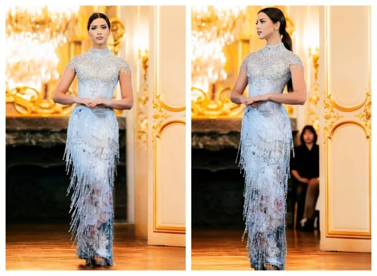 La modelo cubana Rachel Chang desfilando en la Semana de la Moda de París.