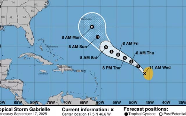 Trayectoria de Gabrielle, séptima tormenta tropical de la temporada en el Atlántico.