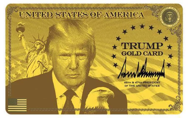La tarjeta es toda una oda a la administración actual, con una foto del presidente, la Estatua de la Libertad, un águila y una bandera de Estados Unidos, pero lo que más resalta es la cara del propio mandatario y la inscripción “Trump Gold Card”.