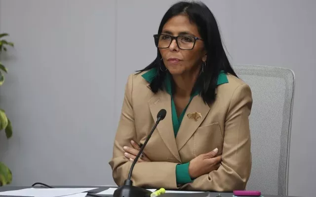 Delcy Rodríguez durante una alocución oficial.