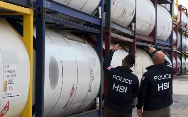 Contenedores y cargamento de biodiésel incautado por las autoridades federales en un puerto estadounidense.