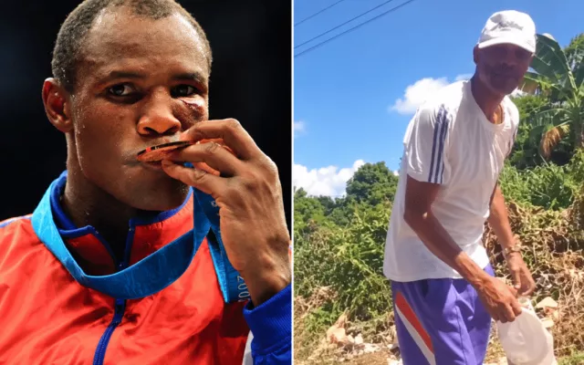 Félix Savón siendo grabado mientras revisa un contenedor de basura en una calle de Cuba.