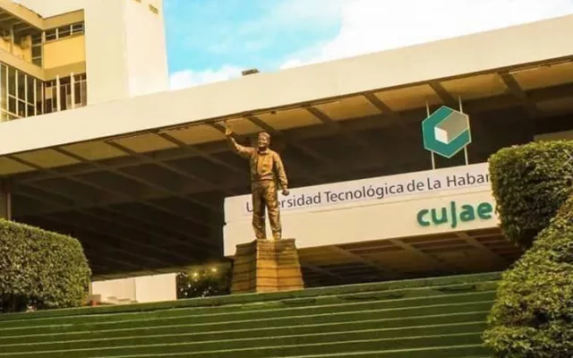 Logotipo y fachada de la Universidad Tecnológica de La Habana José Antonio Echeverría (Cujae).