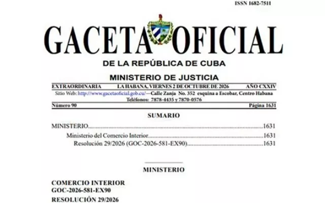 Portada de la Gaceta Oficial de la República de Cuba con la resolución ministerial sobre gastronomía ligera.