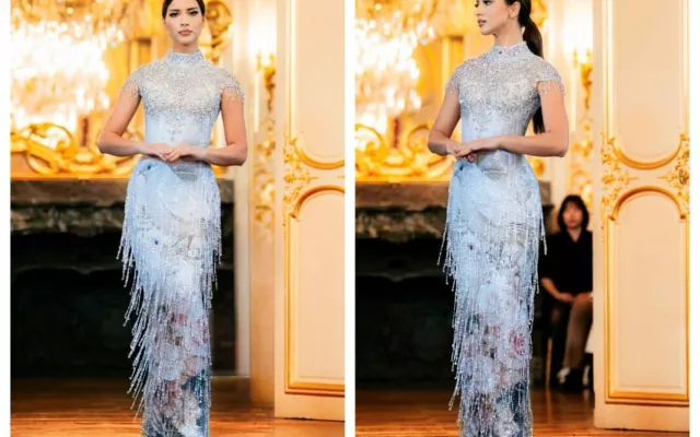 La modelo cubana Rachel Chang desfilando en la Semana de la Moda de París.
